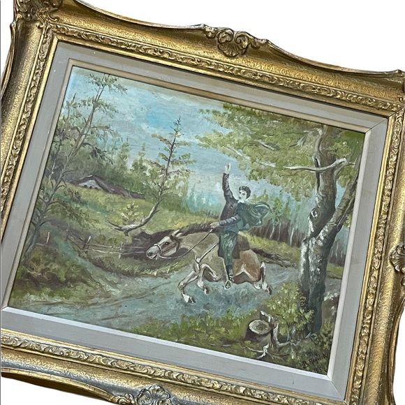 Vintage Signed oil painting Man on horse gold gilt ornate wood frame - Picture 14 of 16